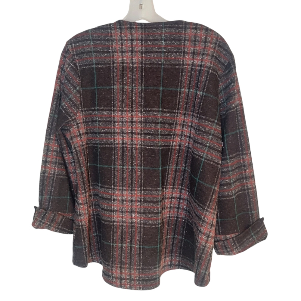 Tartan Plaid Asymmetrical Swing Jacket Blazer Vintage 3/4 Sleeve EUC Size L - Picture 2 of 4